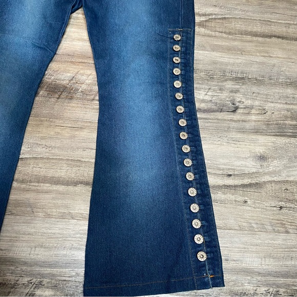 Laser Jeans Y2K Women’s Size 13 Jr. Blue Denim Jeans Bootcut Flare Side Buttons - Picture 4 of 8